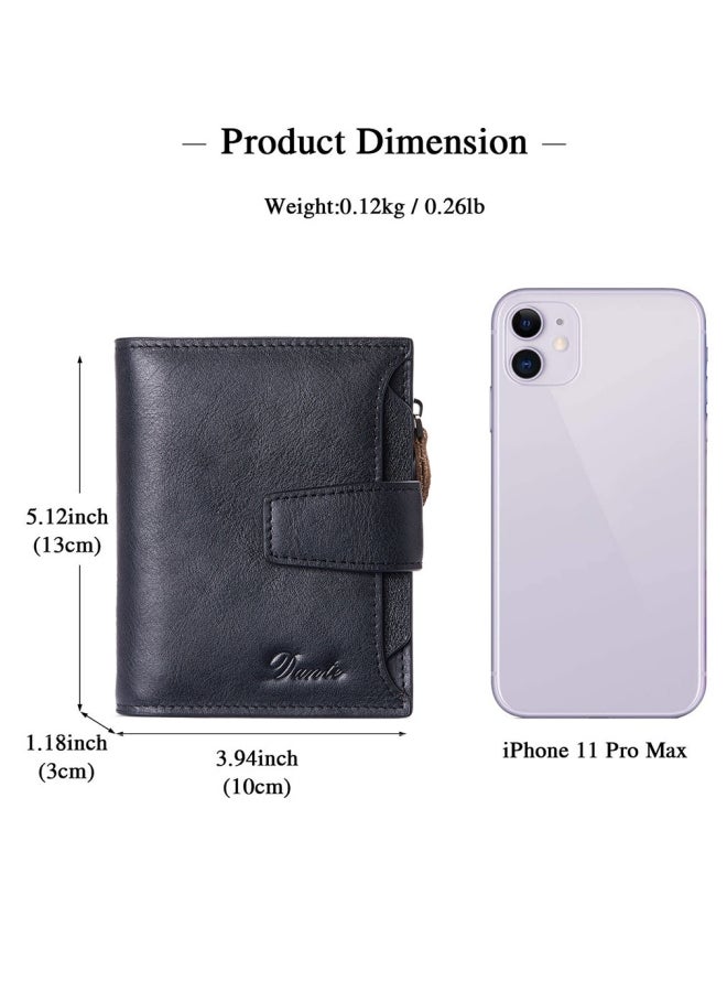 Dante Men's Anti-theft Zipper Wallet Genuine Leather First Layer Cowhide Wallet (Black) - Image 4