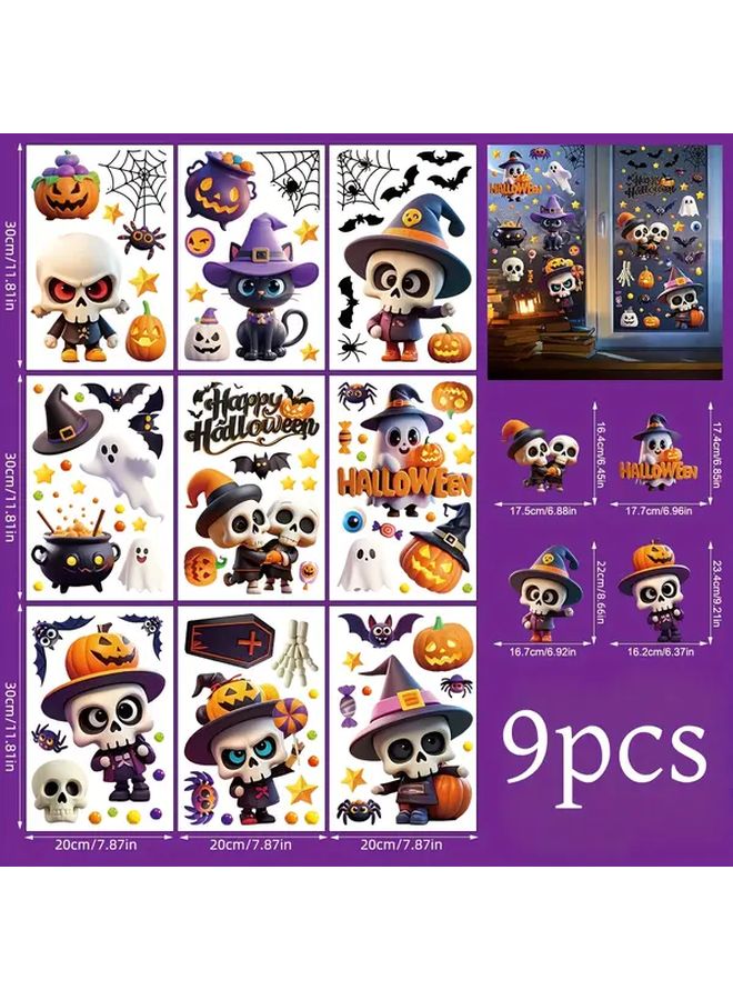 Halloween Window Stickers 9pcs Double Sided Static Cling Reusable Holiday Decor - Image 2