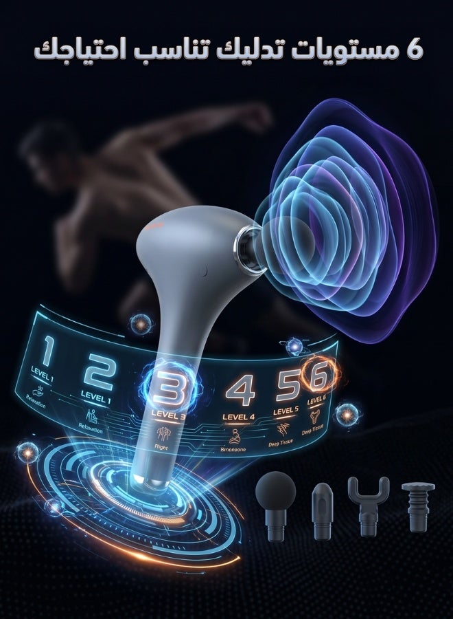 Davin Deep Tissue Muscle Massage Gun | 6 Speeds & 4 Specialized Heads for Ultimate Relief - Image 3