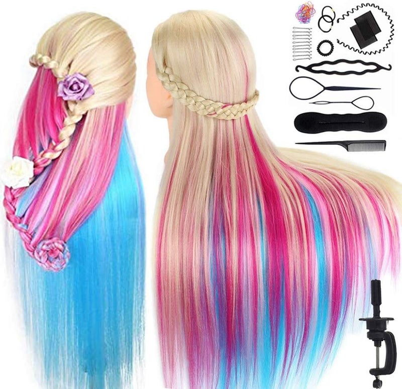 Training Head TopDirect 75cm295inch Cosmetology Hairdressing Mannequin Manikin Doll Synthetic Fiber Hair Hair Styling Set Table Clamp