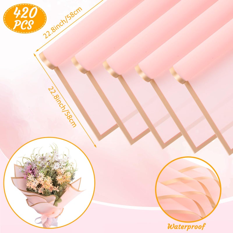 Yahenda 420 Sheet Valentines Flower Wrapping Papers:23"x23" Flower Bouquet Paper with Gold Edge Korean Style Bouquet Wrapping for Valentines Day Mother's Day Wedding Floral Supplies(Pink) - Image 2