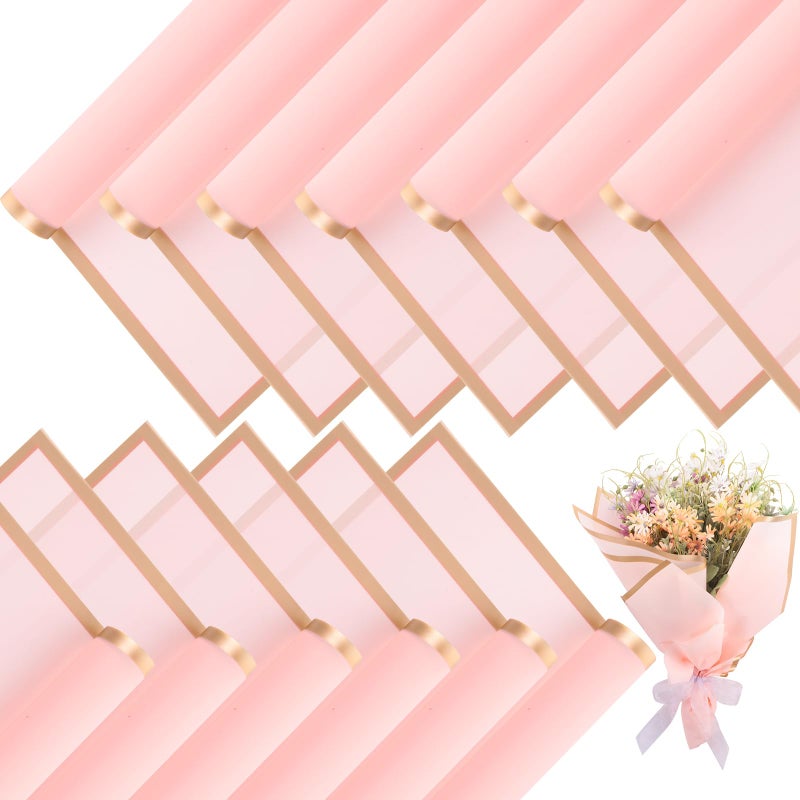 Yahenda 420 Sheet Valentines Flower Wrapping Papers:23"x23" Flower Bouquet Paper with Gold Edge Korean Style Bouquet Wrapping for Valentines Day Mother's Day Wedding Floral Supplies(Pink) - Image 1