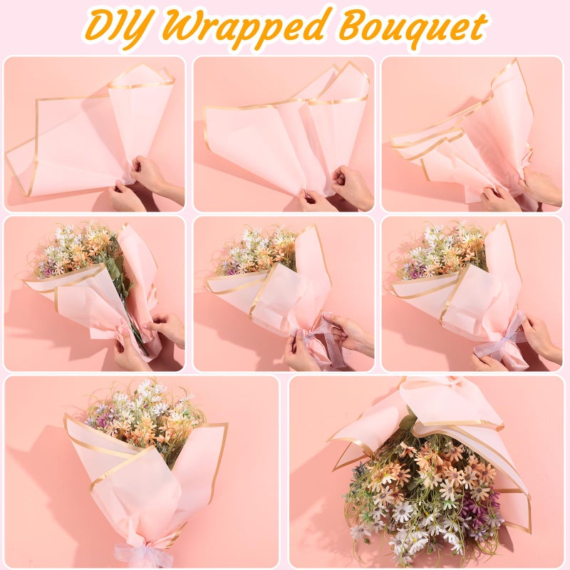 Yahenda 420 Sheet Valentines Flower Wrapping Papers:23"x23" Flower Bouquet Paper with Gold Edge Korean Style Bouquet Wrapping for Valentines Day Mother's Day Wedding Floral Supplies(Pink) - Image 5