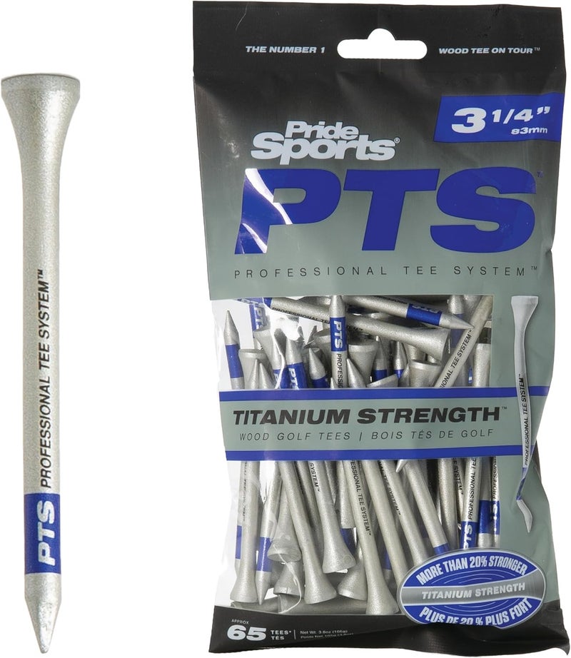 PrideSports PTS Titanium Strength Wooden Golf Tees | 65 Count, 2-3/4 Inch | 8% Thicker Shaft for More Durability - Image 1