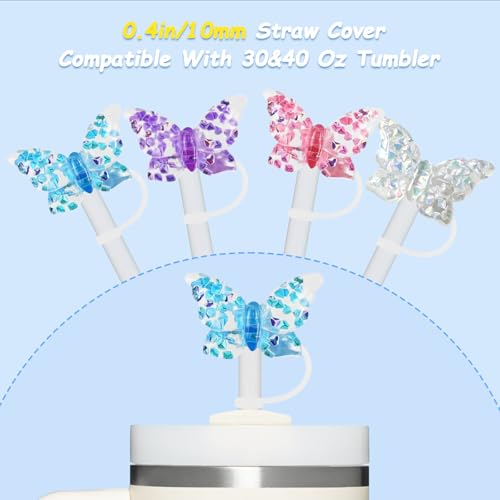 vikgle 4 Pcs 0.4in Straw Cover for Stanley Cup, Silicone Straw Topper Set for 30&40oz Stanley Tumbler, Fit for 10mm/0.4in Straws (Butterfly) - Image 2