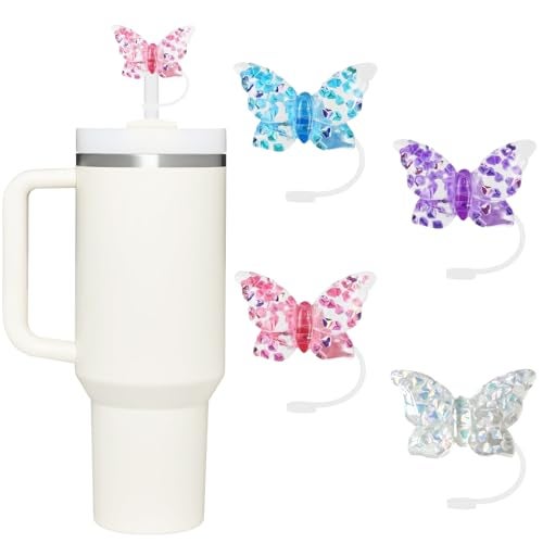 vikgle 4 Pcs 0.4in Straw Cover for Stanley Cup, Silicone Straw Topper Set for 30&40oz Stanley Tumbler, Fit for 10mm/0.4in Straws (Butterfly) - Image 1