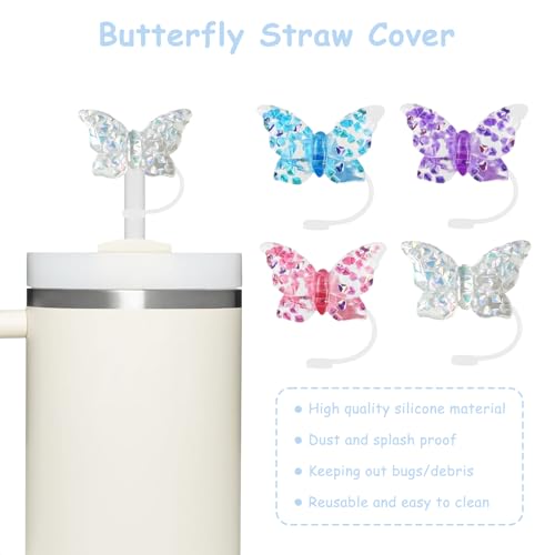 vikgle 4 Pcs 0.4in Straw Cover for Stanley Cup, Silicone Straw Topper Set for 30&40oz Stanley Tumbler, Fit for 10mm/0.4in Straws (Butterfly) - Image 4