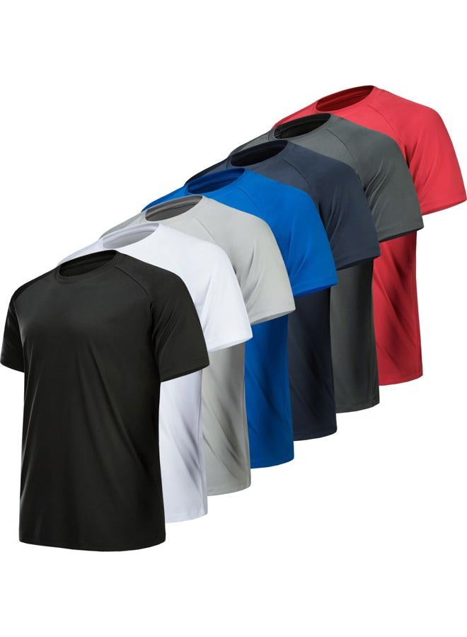 MLYENX Men's Workout Shirts Athletic Wear Moisture Wicking, Quick Dry Men's Active Shirts Gym T Shirts, 7 Pack Black, Dark Grey, Light Grey, Navy, White, Blue, Red, XL - Image 1