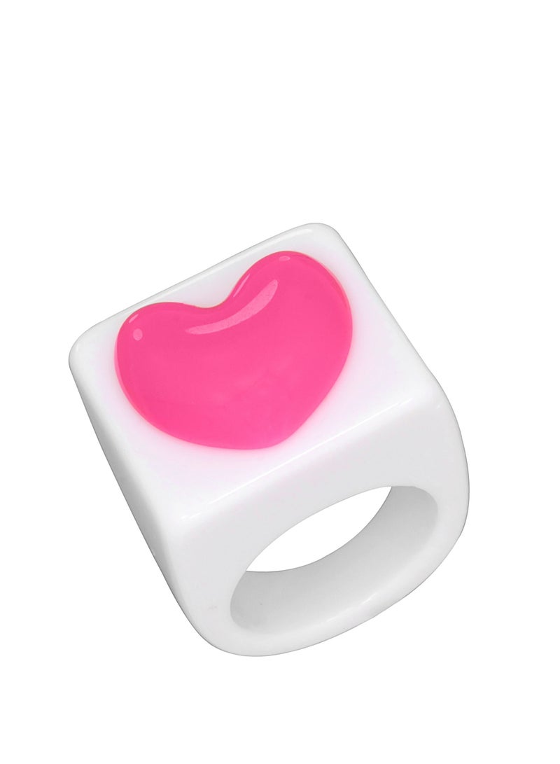 Fashionbox Amelia White Ring With Pink Heart