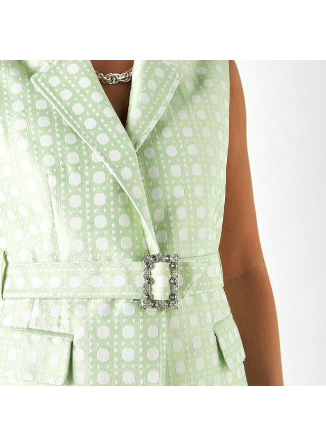 Iconic Iconic Textured Belted Sleeveless Jacket with Notched Lapel  - Image 4