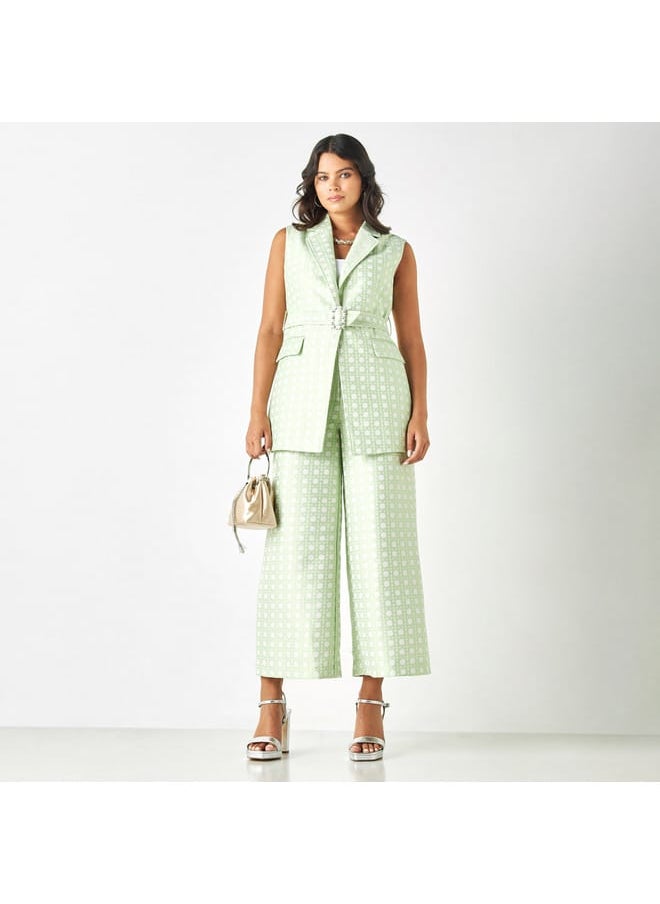Iconic Iconic Textured Belted Sleeveless Jacket with Notched Lapel  - Image 2