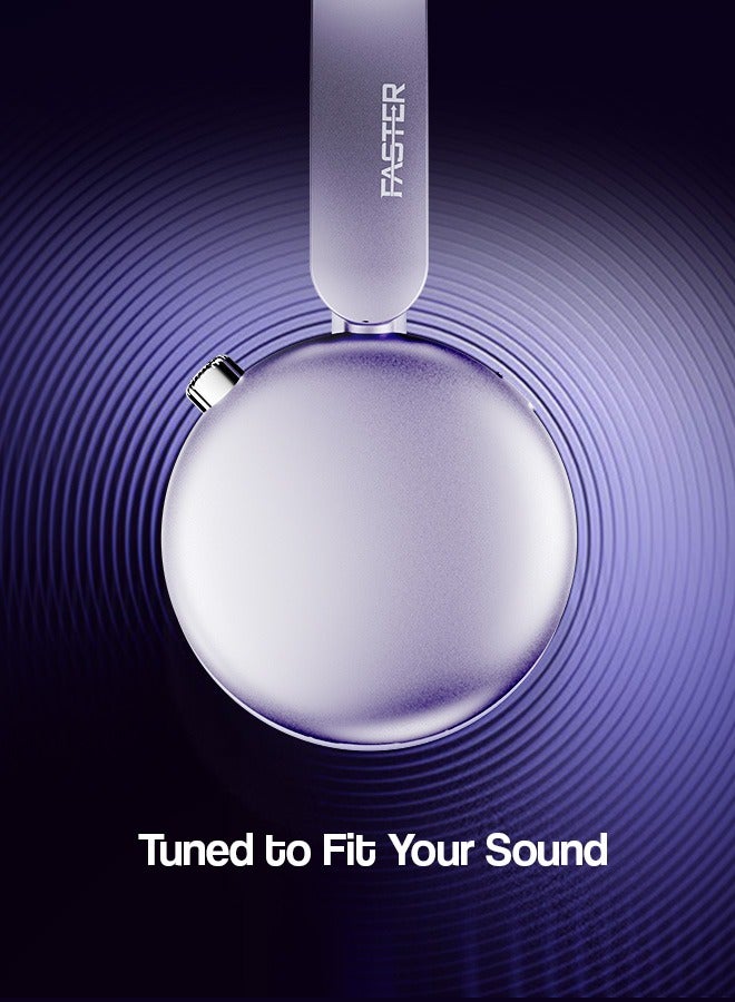 Faster S7 Soluna Wireless Headphones- 5.4 Bluetooth Headset 30H Playtime ANC OverEar Headphones- LED Indicator Light Voice Assistant Calls Game & Music Type-C Fast Charging Lightweight IOS & Android- Wireless Headset Deep Bass Premium Finish Soft Leather Earpads - Purple - Image 3