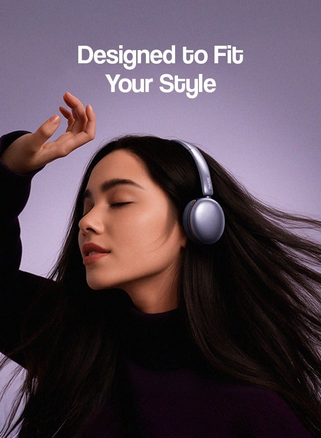 Faster S7 Soluna Wireless Headphones- 5.4 Bluetooth Headset 30H Playtime ANC OverEar Headphones- LED Indicator Light Voice Assistant Calls Game & Music Type-C Fast Charging Lightweight IOS & Android- Wireless Headset Deep Bass Premium Finish Soft Leather Earpads - Purple - Image 4
