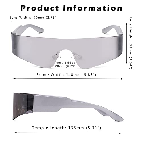 COASION Wrap Around Sunglasses for Women Men Trendy Rimless Futuristic Shades Y2k Shield Flat Top Fashion Eyeglasses (Black/Grey + Silver/Silver Mirrored) - Image 5