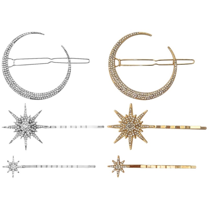 Beaupretty 6pcs Star Hair Clips Moon Hair Barrettes Snowflake Bobby Pins Rhinestone Metal Alloy Hair Accessories for Women