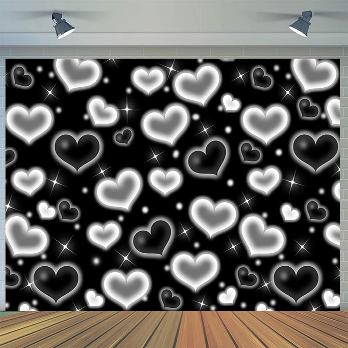 CYLYH 7x5FT Black Heart Photo Backdrop 90s Backdrops for Photoshoot Mother's Day Backdrop Women Men Happy Birthday Photography Background Banner D853 - Image 1
