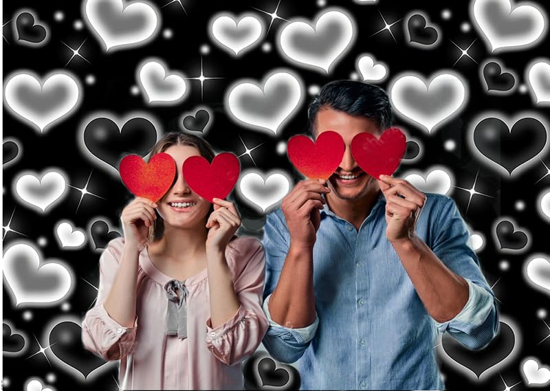 CYLYH 7x5FT Black Heart Photo Backdrop 90s Backdrops for Photoshoot Mother's Day Backdrop Women Men Happy Birthday Photography Background Banner D853 - Image 2