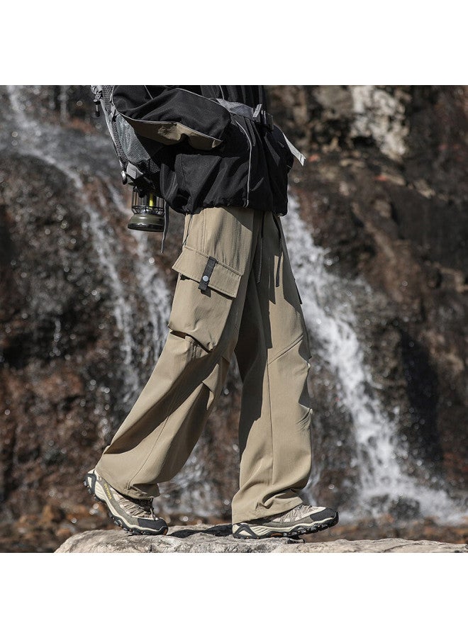 Homlean American-style Outdoor Cargo Pants, Autumn Men's Loose Straight-leg Wide-leg Waterproof Sports Casual Pants, Ht22 Khaki 5XL - Image 5
