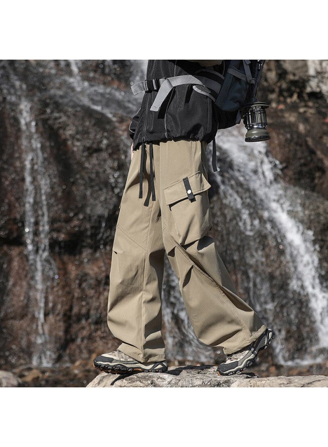 Homlean American-style Outdoor Cargo Pants, Autumn Men's Loose Straight-leg Wide-leg Waterproof Sports Casual Pants, Ht22 Khaki 5XL - Image 2