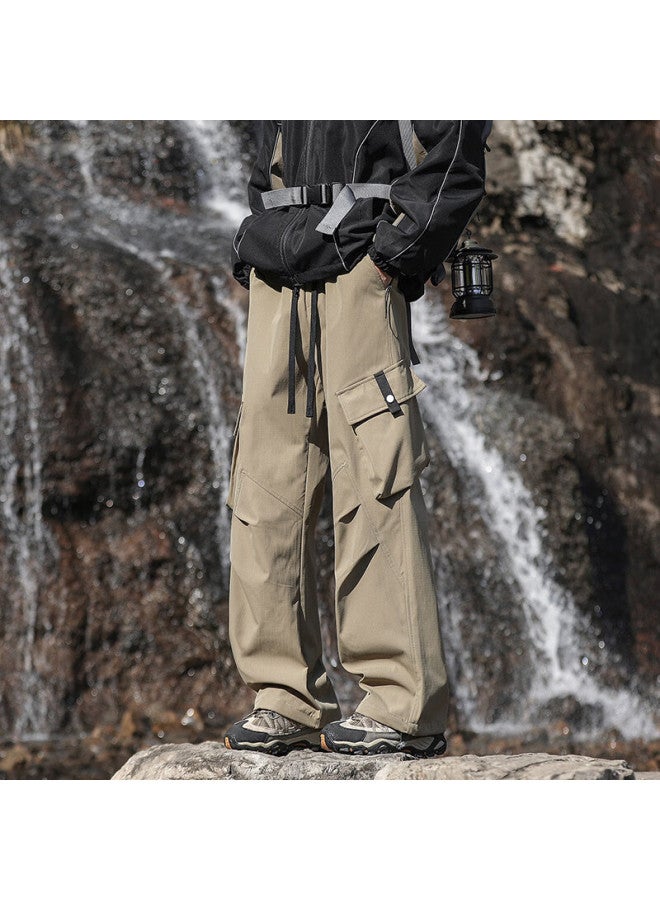 Homlean American-style Outdoor Cargo Pants, Autumn Men's Loose Straight-leg Wide-leg Waterproof Sports Casual Pants, Ht22 Khaki 5XL - Image 1
