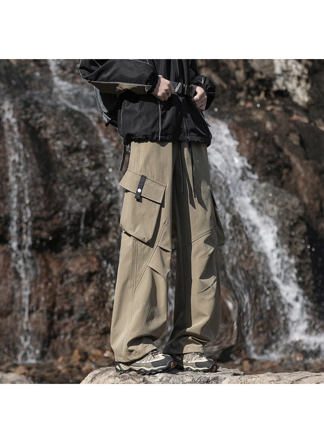 Homlean American-style Outdoor Cargo Pants, Autumn Men's Loose Straight-leg Wide-leg Waterproof Sports Casual Pants, Ht22 Khaki 5XL - Image 4