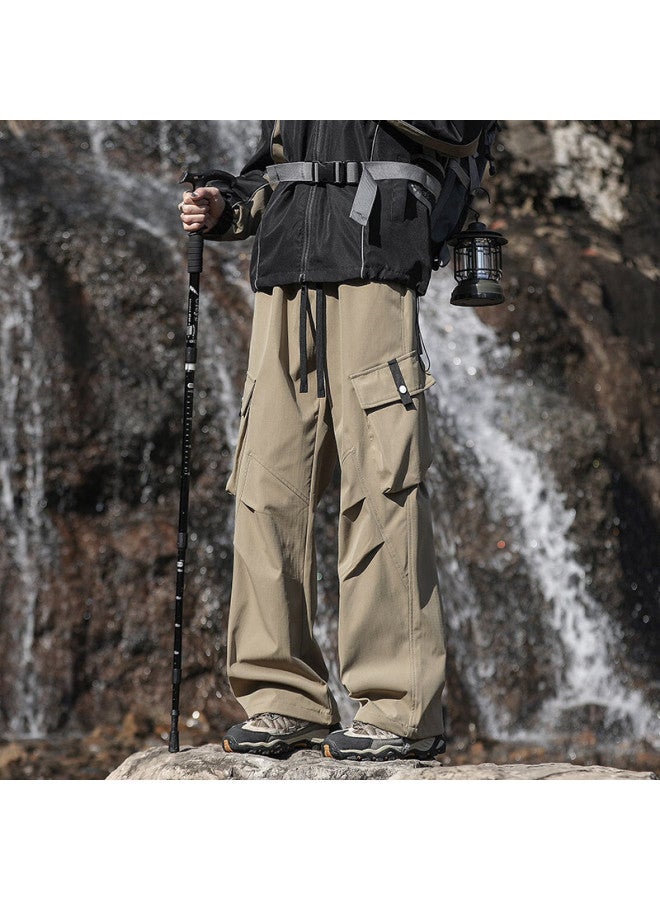 Homlean American-style Outdoor Cargo Pants, Autumn Men's Loose Straight-leg Wide-leg Waterproof Sports Casual Pants, Ht22 Khaki 5XL - Image 3