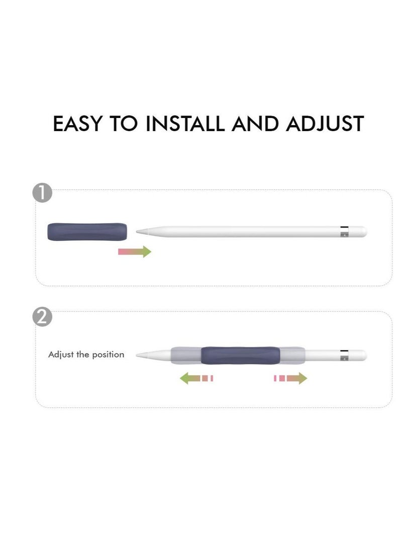 Captaintech iPencil Grips Case Cover Ergonomic Silicone Holder Sleeve Classic Design Compatible with iPad Apple Pencil 1st and 2nd Gen 3 Pack White Midnight Blue Black - Image 4