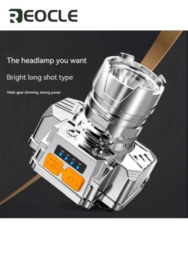 REOCLE LED Headlamp Rechargeable High Power Headlight USB Charging Super Bright Motion Sensor Headlamps Waterproof Durable Head Lamp for Hiking Outdoor Camping Emergency Gold  - Image 3