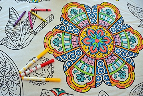 The Coloring Table Mandala Design Square Tablecloth 60X60 Interactive Coloring Tablecloth for Kids PolyCotton Fabric Washable and Reusable DIY Activity for Children Adults - Image 1