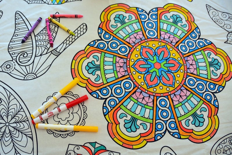The Coloring Table Mandala Design Square Tablecloth 60X60 Interactive Coloring Tablecloth for Kids PolyCotton Fabric Washable and Reusable DIY Activity for Children Adults - Image 2