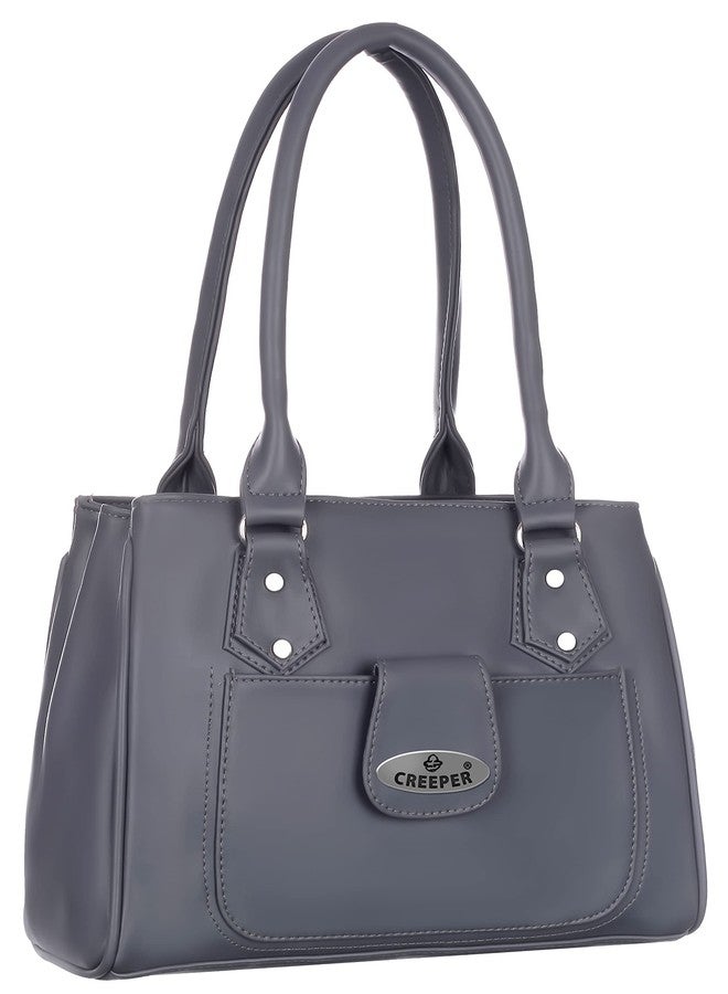 creeper Women’s PU Leather Top Handle Handbag | Stylish Shoulder Purse for Girls & Ladies | Large Capacity Multi-Pocket Tote Bag for Office, College, Travel & Daily Use (Grey) - Image 3