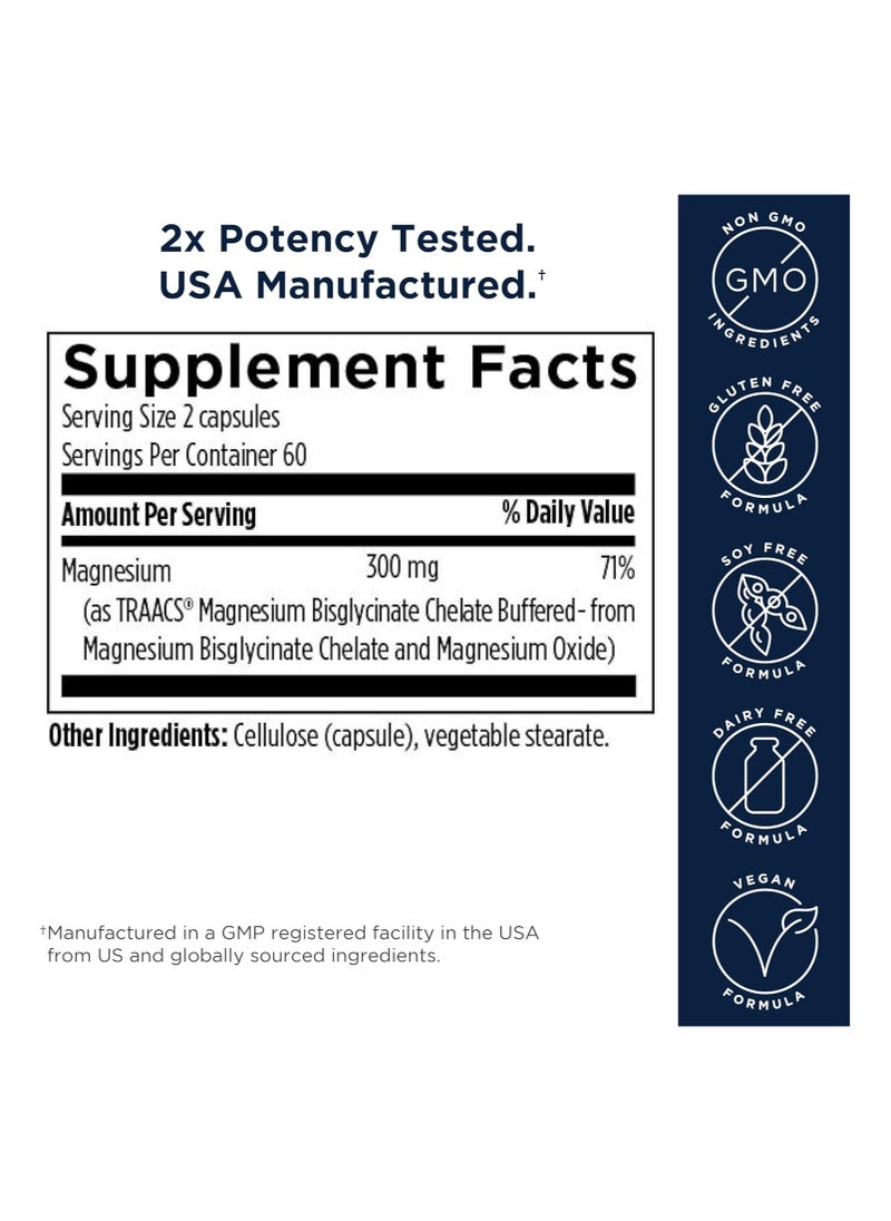 Magnesium Glycinate Complex 100 mg per serving with Superior Absorption- Energy Production | GI-Friendly (120 Vegan Capsules)
