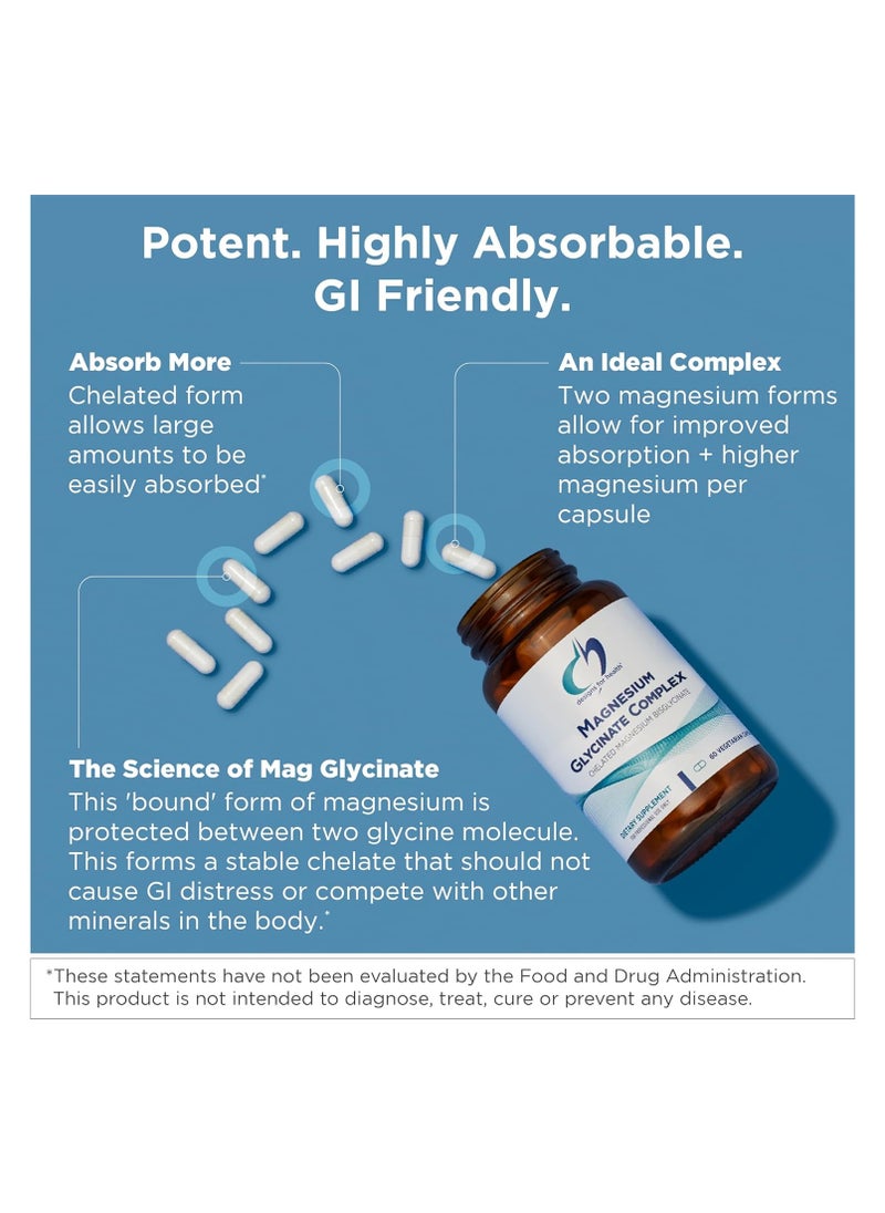 Magnesium Glycinate Complex 100 mg per serving with Superior Absorption- Energy Production | GI-Friendly (120 Vegan Capsules)