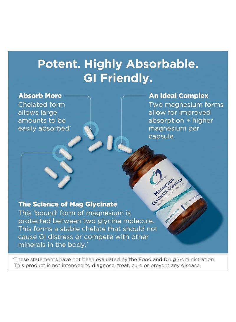 designs for health Magnesium Glycinate Complex - Chelated Bisglycinate + High Absorption Oxide for Heart, Muscle, Bone Health, Immune Support, Energy Production (120 Capsules) - Image 3