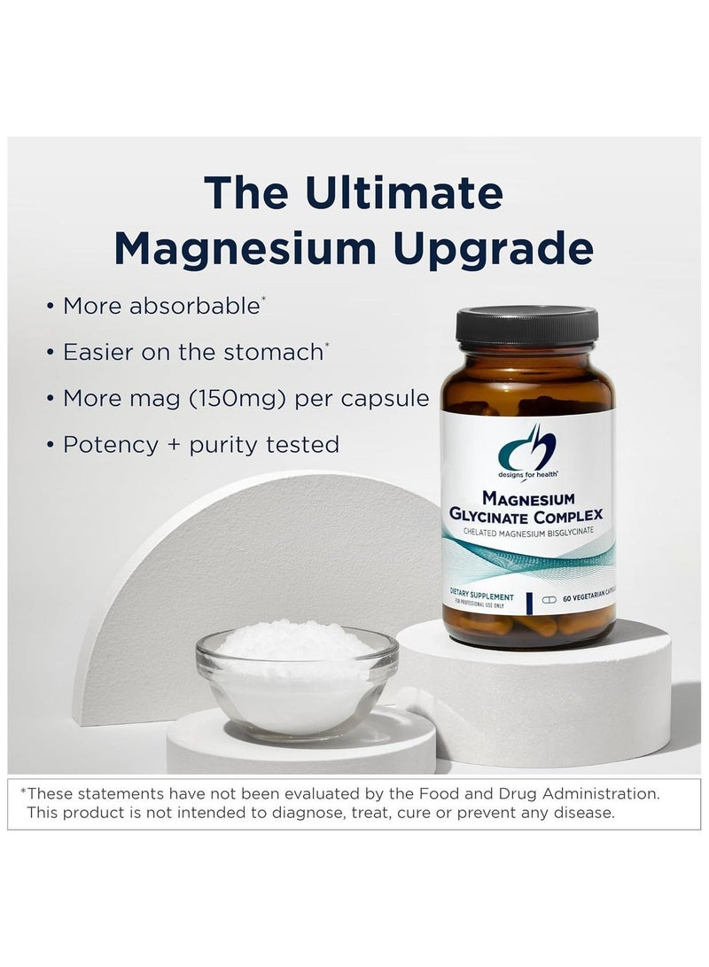 designs for health Magnesium Glycinate Complex - Chelated Bisglycinate + High Absorption Oxide for Heart, Muscle, Bone Health, Immune Support, Energy Production (120 Capsules) - Image 2
