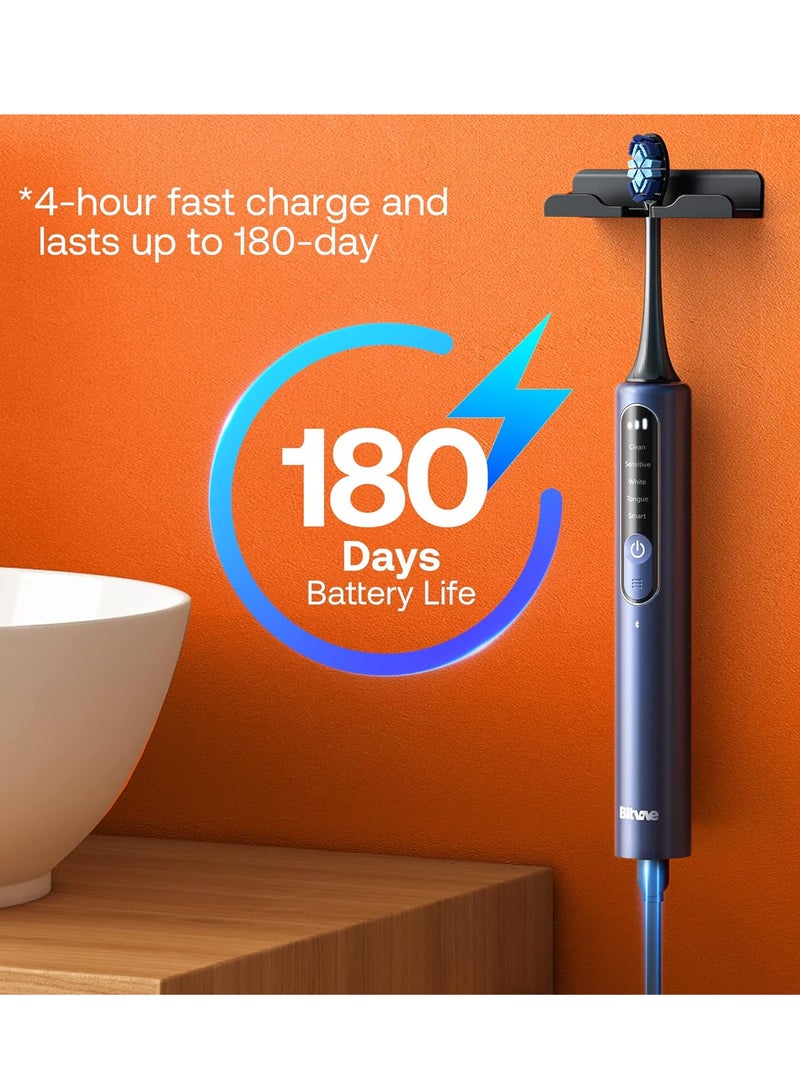 Bitvae Smart S3 Sonic Electric Toothbrush for Adults, 180-Day Battery Life Rechargeable Electric Power Toothbrush with Pressure Sensor, Electric Toothbrush with 4 Brush Heads, Travel Case, Dark Blue - Image 5