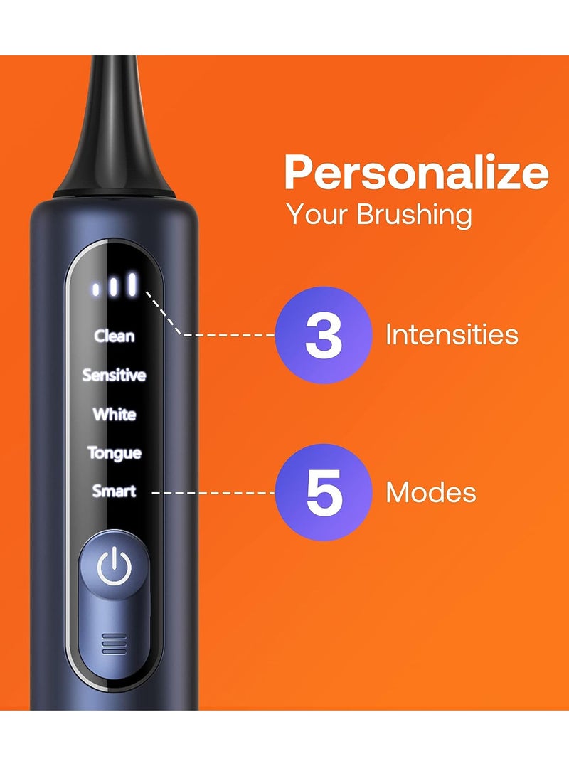 Bitvae Smart S3 Sonic Electric Toothbrush for Adults, 180-Day Battery Life Rechargeable Electric Power Toothbrush with Pressure Sensor, Electric Toothbrush with 4 Brush Heads, Travel Case, Dark Blue - Image 3