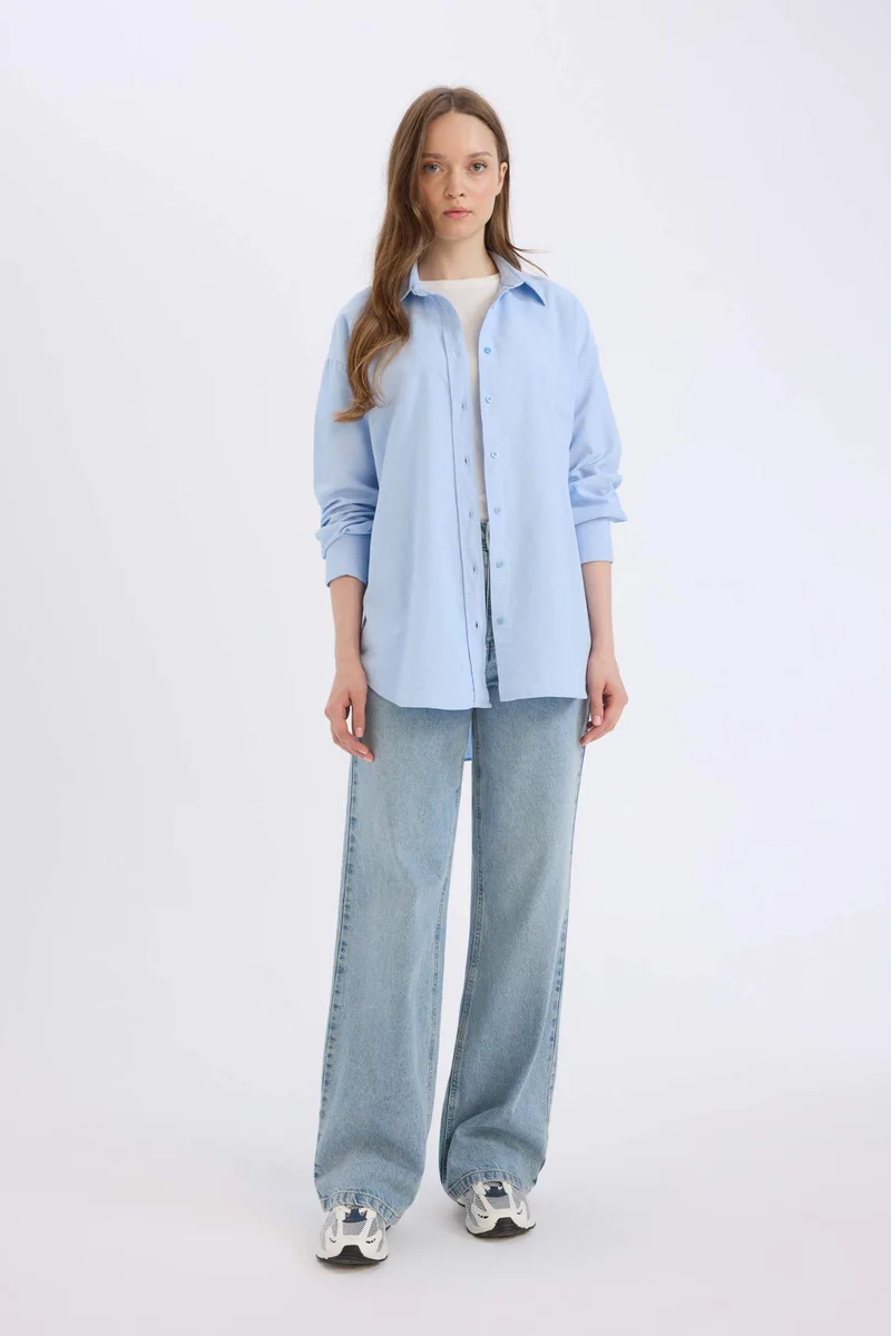 Defacto Relax Fit Oxford Shirt Collar Long Sleeve Tunic