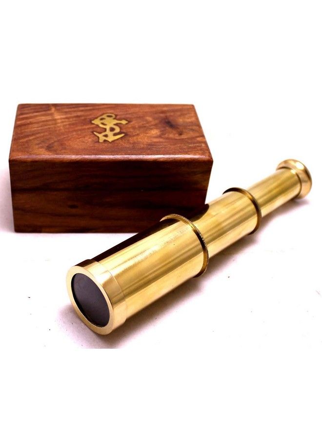 NAUTICALMART Captains 6" Brass Handheld Mini Telescope With Wooden Box Nautical Collectibles - Image 2