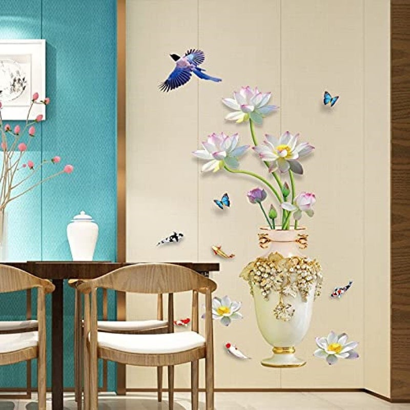 JAAMSO ROYALS JAAMSO ROYALS Lotus 3D Vase Self Adhesive Decorative Wallsticker 60 CM X 90 CM  - Image 1