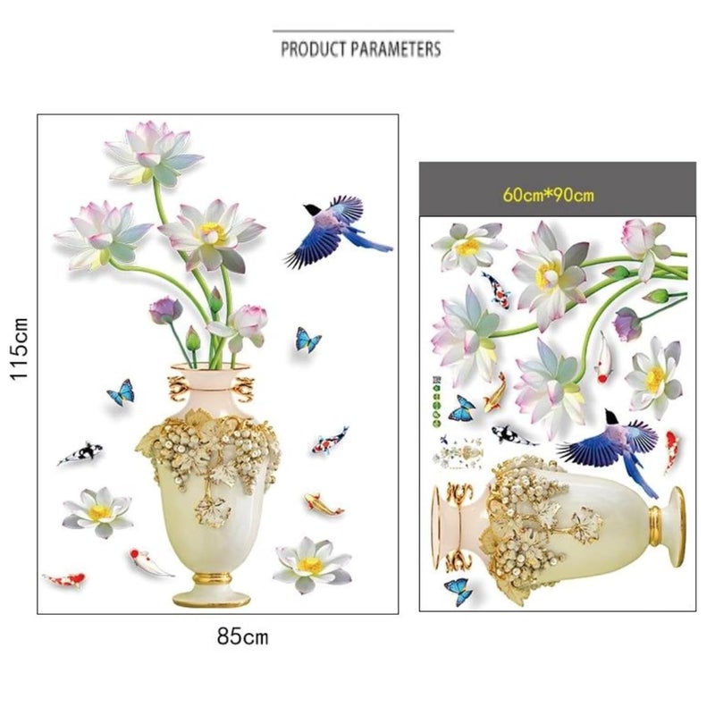 JAAMSO ROYALS JAAMSO ROYALS Lotus 3D Vase Self Adhesive Decorative Wallsticker 60 CM X 90 CM  - Image 2