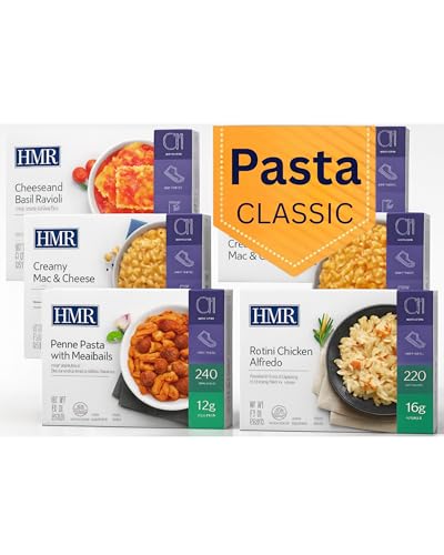 HMR Pasta Classics Entree Bundle 1 ea Penne Pasta wMeatballs 1 ea Rotini Chicken Alfredo 2 ea Cheese  Basil Ravioli and 2 ea Creamy Mac  Cheese 78 oz 6 Ready to Eat Meals - Image 1