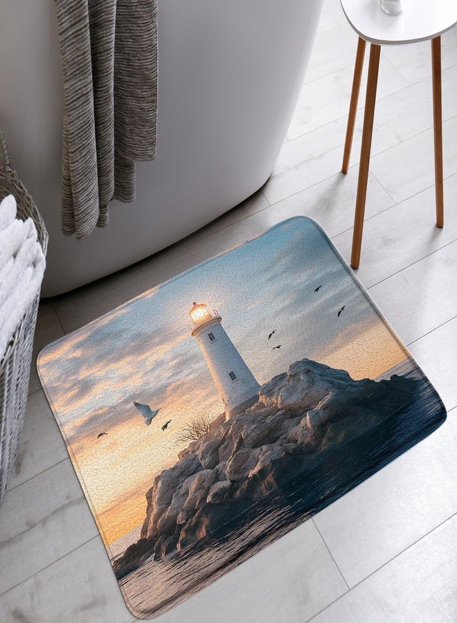 YSATNSFT Lighthouse Bath Mat Nautical Coastal Seagull Ocean Island Sunset Seaside Seascape Bathroom Bathtub Floor Rugs Doormat Toilet Decor,18 x 30 in - Image 1