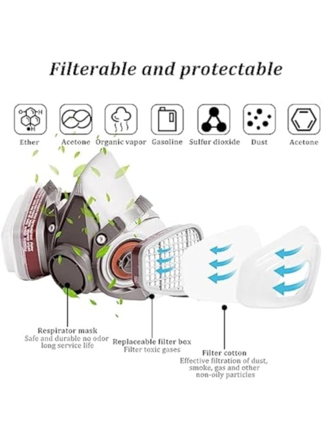 Respirator Mask, Reusable Respirator, Half Face Cover Mask with Safety Glass for Painting, Organic Vapor, Welding, Polishing, Woodworking and Other Protection - Image 2