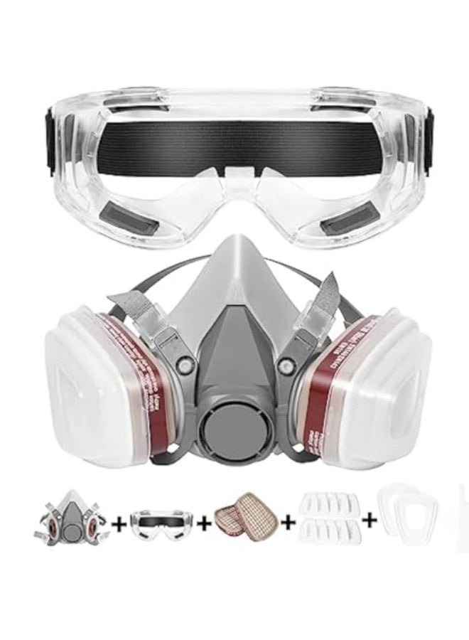 Respirator Mask, Reusable Respirator, Half Face Cover Mask with Safety Glass for Painting, Organic Vapor, Welding, Polishing, Woodworking and Other Protection - Image 1