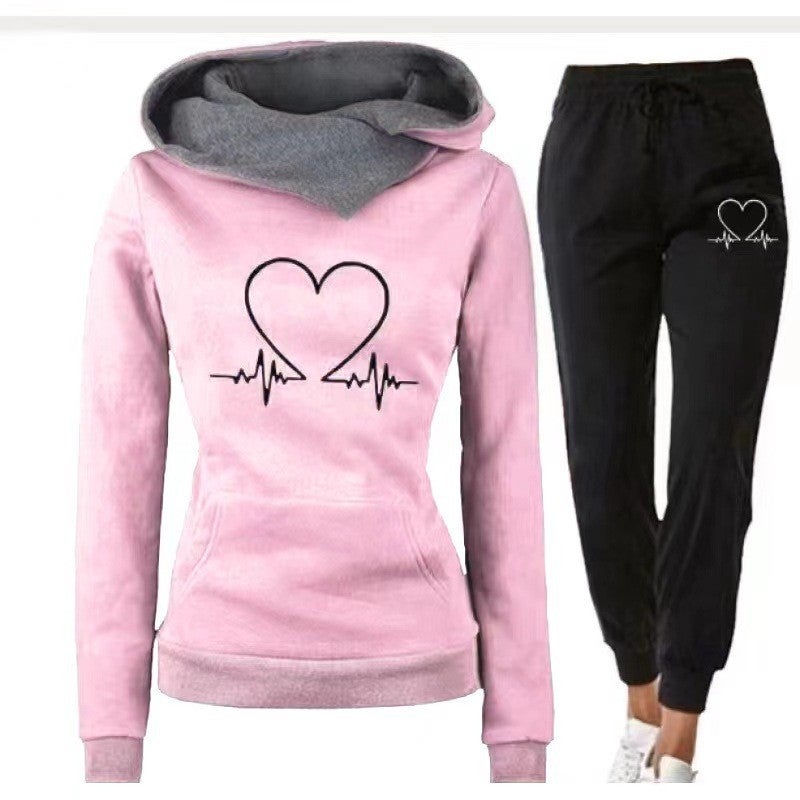 Womens Casual Printed Hoodie Sweatshirt Set Sky Blue  - Image 4