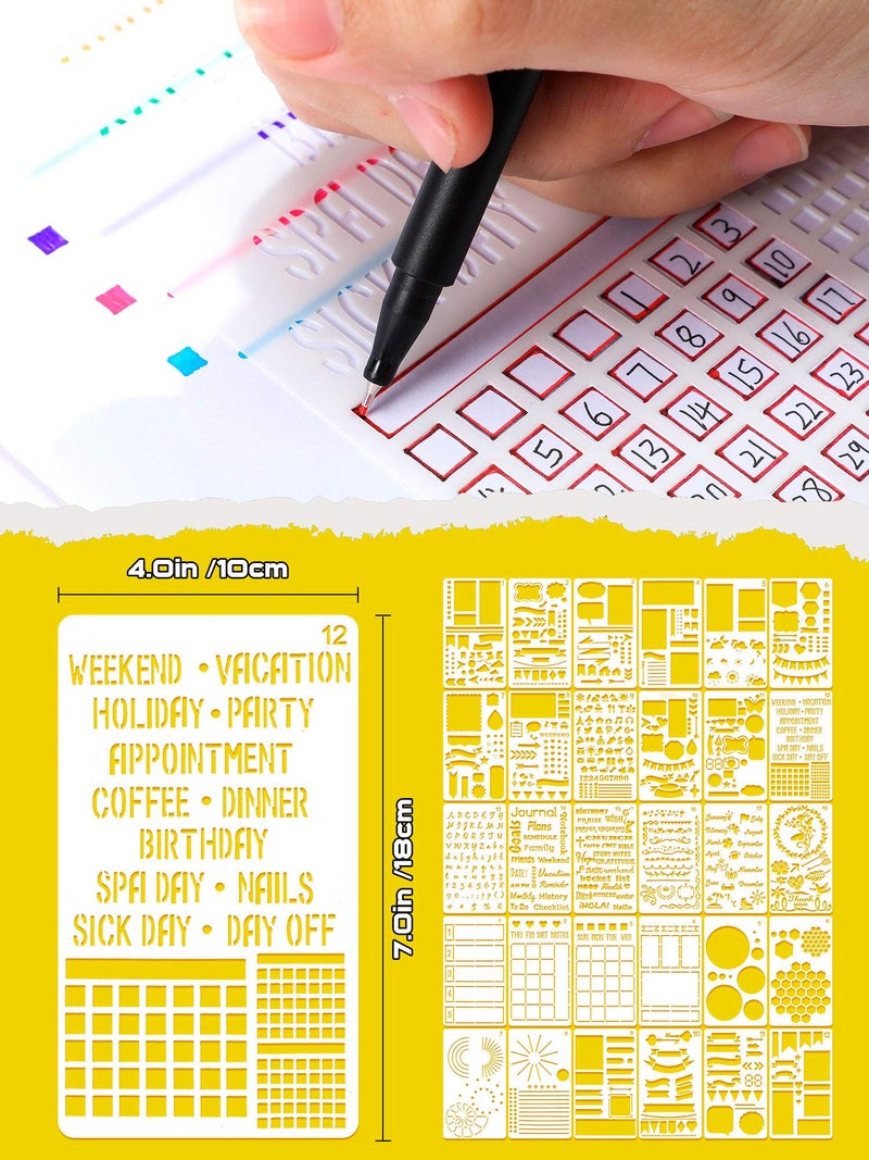 Tenare 30 Pcs Journal Stencils Supplies Planner Bullet Stencils Plastic Stencils DIY Drawing Templates Set for Journaling Notebook Scrapbook Cards Decorations, 4 x 7 Inch (Adorable Style) - Image 2