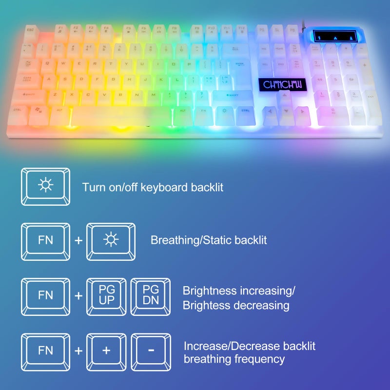 CHONCHOW LED Keyboard and Mouse, 104 Keys Rainbow Backlit Keyboard and 7 Color RGB Mouse, White Gaming Keyboard and Mouse Combo for PC Laptop Xbox PS4 Gamers and Work - Image 4