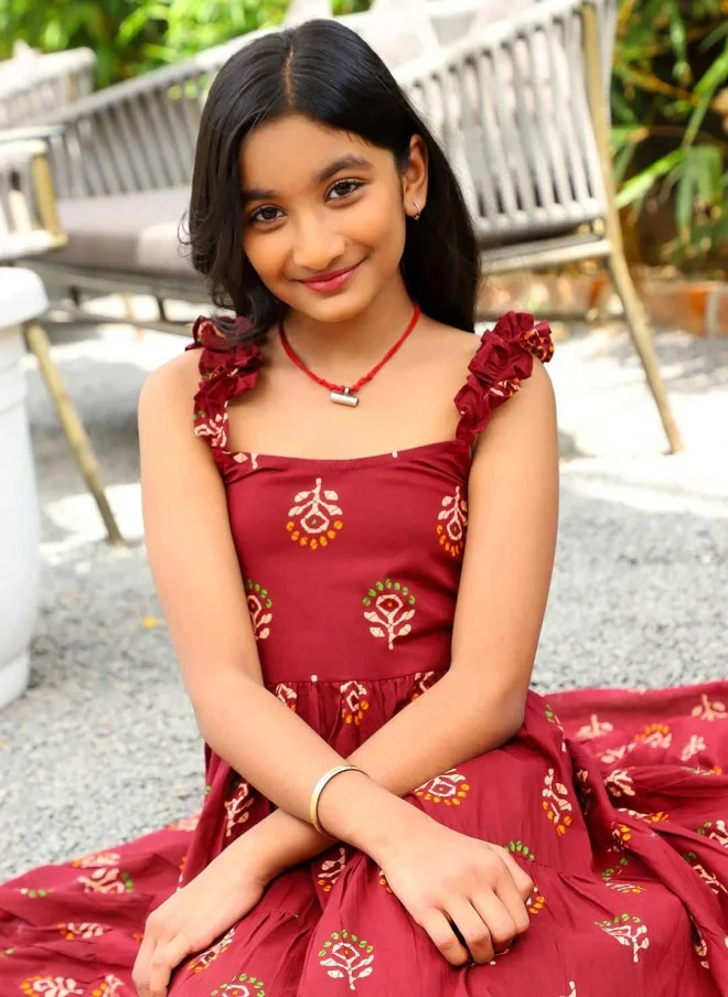 أيه كيه إس Maroon Ethnic Maxi Dress for Girls