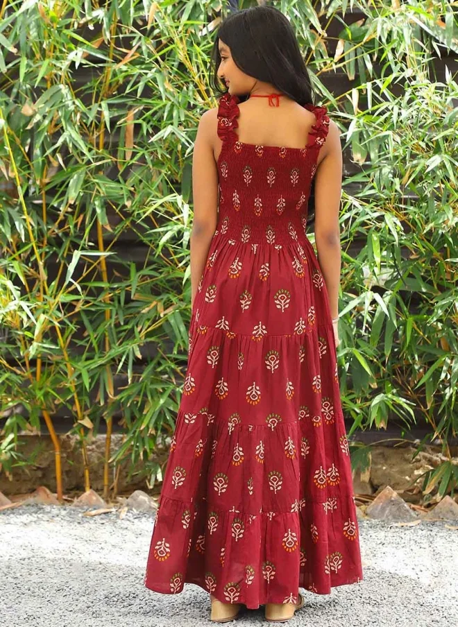 AKS Maroon Ethnic Maxi Dress for Girls